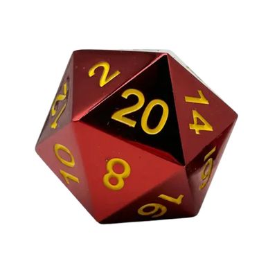 DICE D20 45mm METAL BOULDER FIREBALL Red w/ Yellow