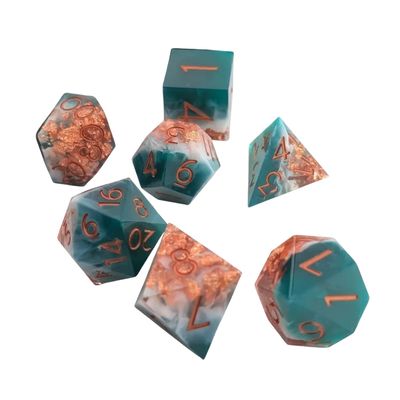 eb DICE SET 7 SHARP-EDGE SEAFARER'S BOUNTY Sea Foam w/ Foil &amp; Copper