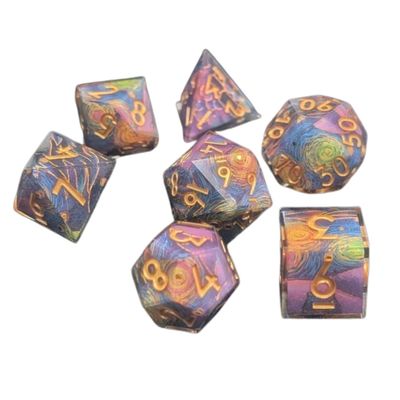 eb DICE SET 7 SHARP-EDGE STARRY CORE Layered Painting w/ Gold
