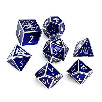 nf DICE SET 7 METAL WITCH'S FIRE Silver w/ Blue