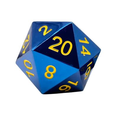 DICE D20 45mm METAL BOULDER LIGHTNING BOLT Blue w/ Yellow