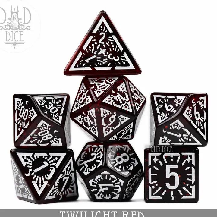 dnd DICE SET 7 TWILIGHT RED w/ White