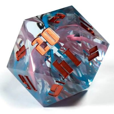 DICE D20 55mm SHARP EDGE MILKY WAY Gray/Blue/Pink w/ Orange