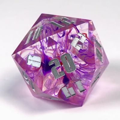 DICE D20 55mm SHARP EDGE COSMIC PINK Clear/Pink/Purple w/ Silver