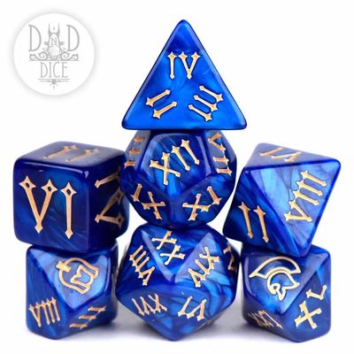 dnd DICE SET 7 ROMAN LEGION Pearlescent Blue w/ Gold
