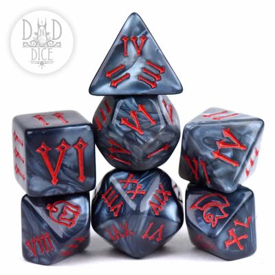 dnd DICE SET 7 ROMAN LEGION Pearlescent Black w/ Red