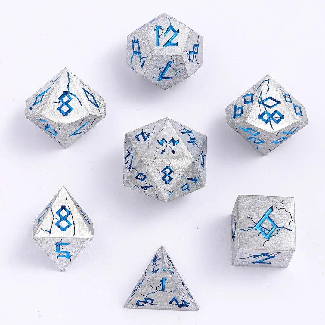 hym DICE SET 7 METAL BARBARIAN Matte Silver w/ Blue