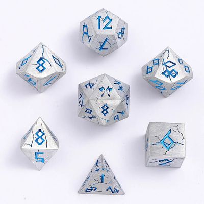 hym DICE SET 7 METAL BARBARIAN Matte Silver w/ Blue