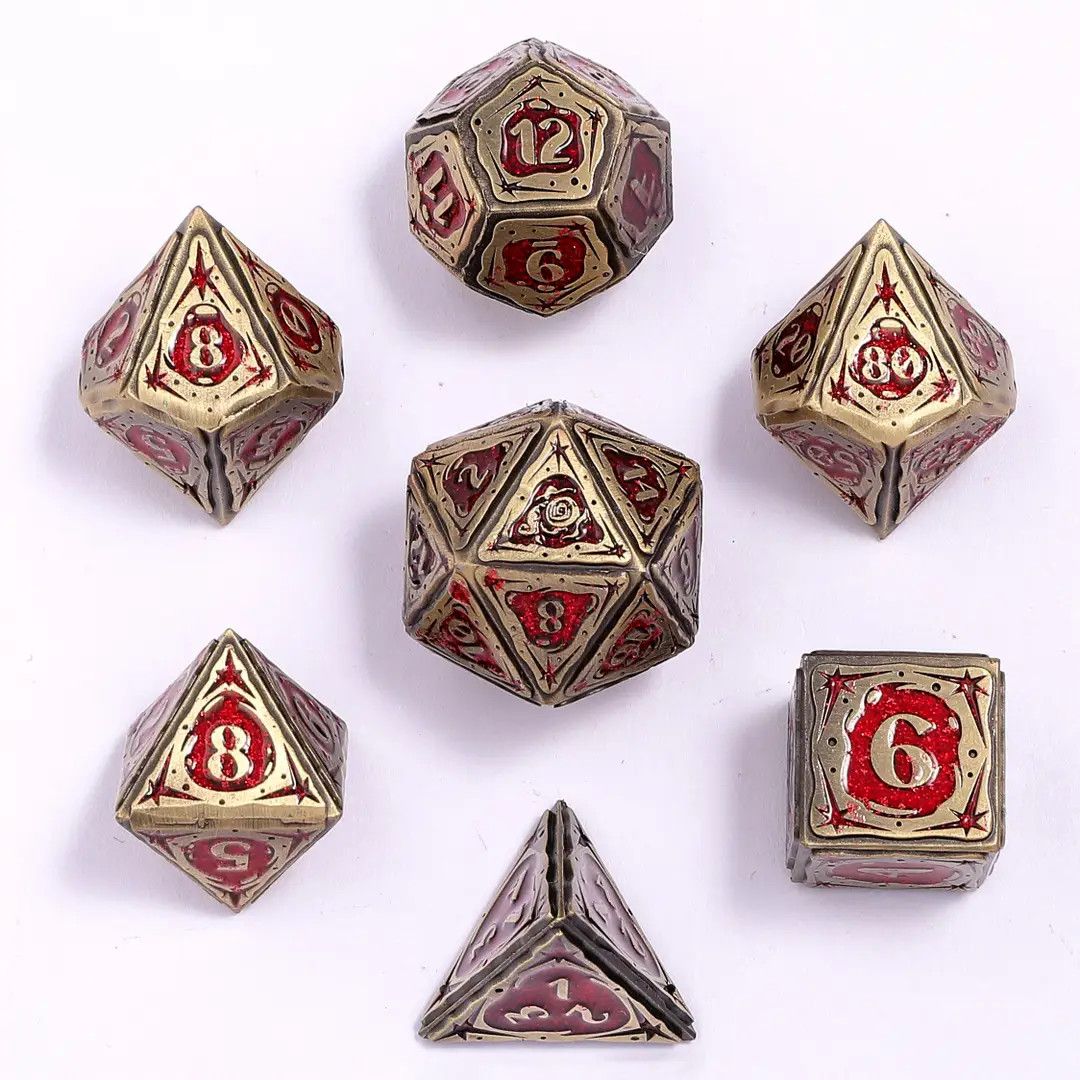hym DICE SET 7 METAL SORCERER Bronze w/ Red Glitter