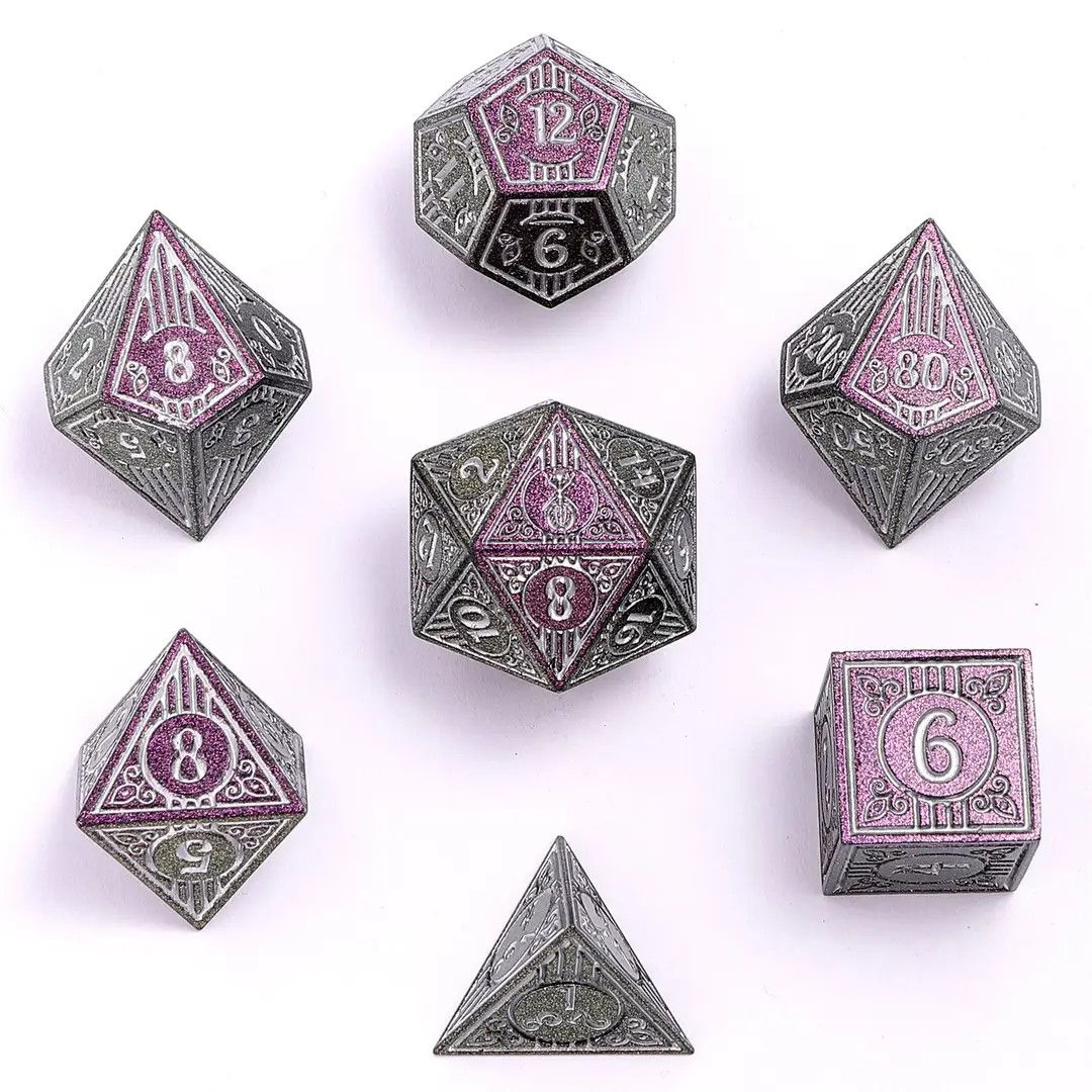 hym DICE SET 7 METAL BARD Glitter Purple w/ Silver