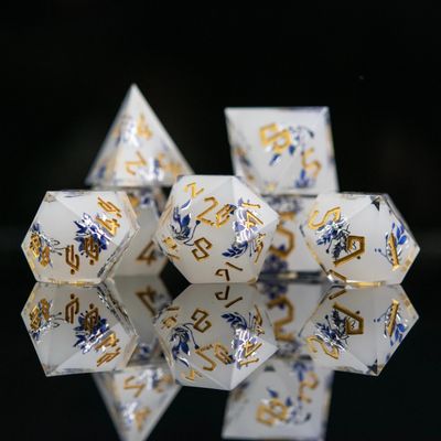 mmg DICE SET 7 SHARP-EDGED Earl Grey Lavender w/ Gold