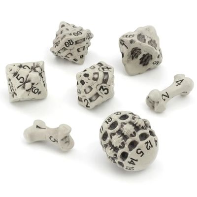 ly DICE SET 7 SKULL &amp; BONE "Cleaned White" w/ Black