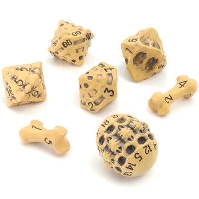 ly DICE SET 7 SKULL &amp; BONE "Ancient Yellow" w/ Black