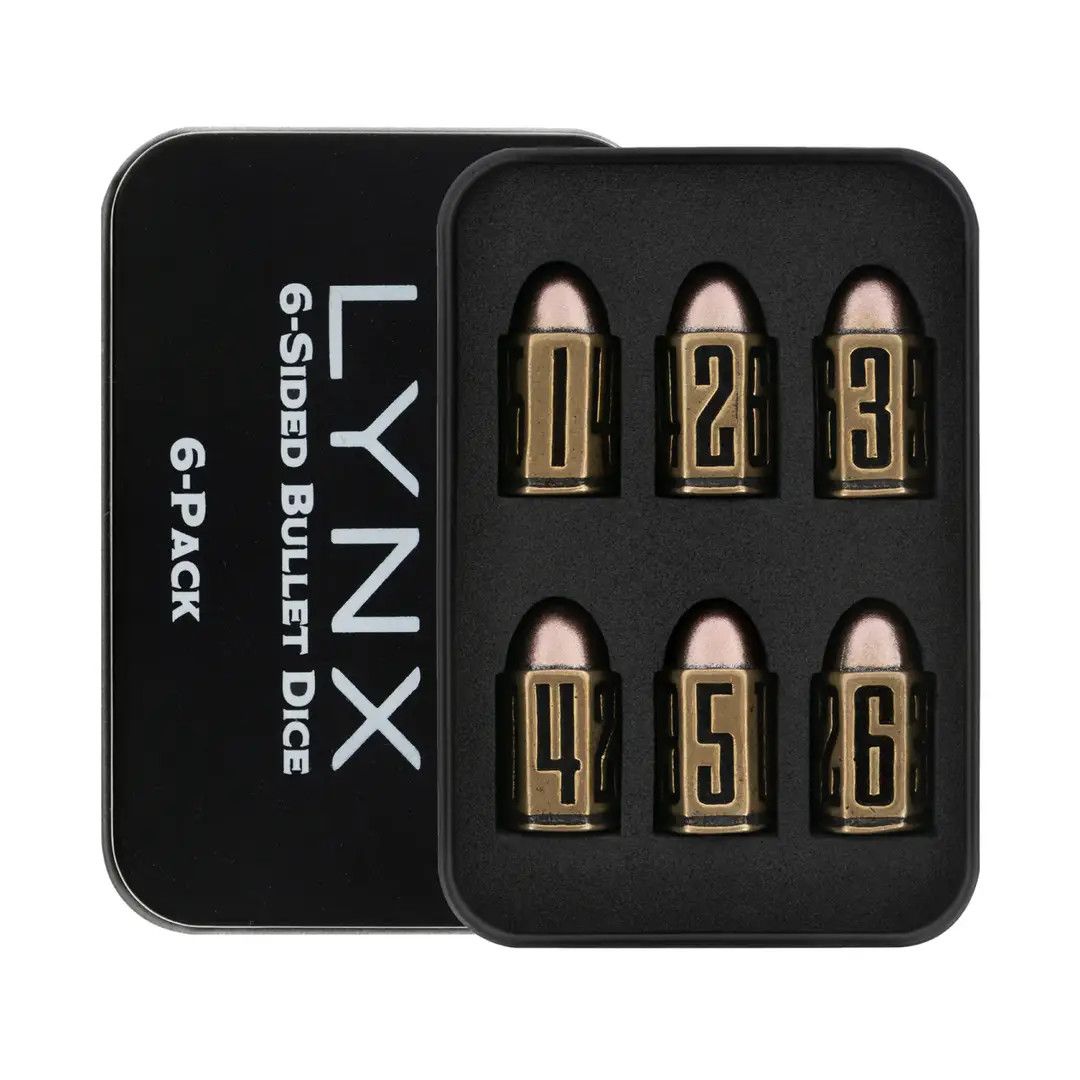 DICE SET D6 METAL BULLETS 100% BRASS w/ Copper Color &amp; Black