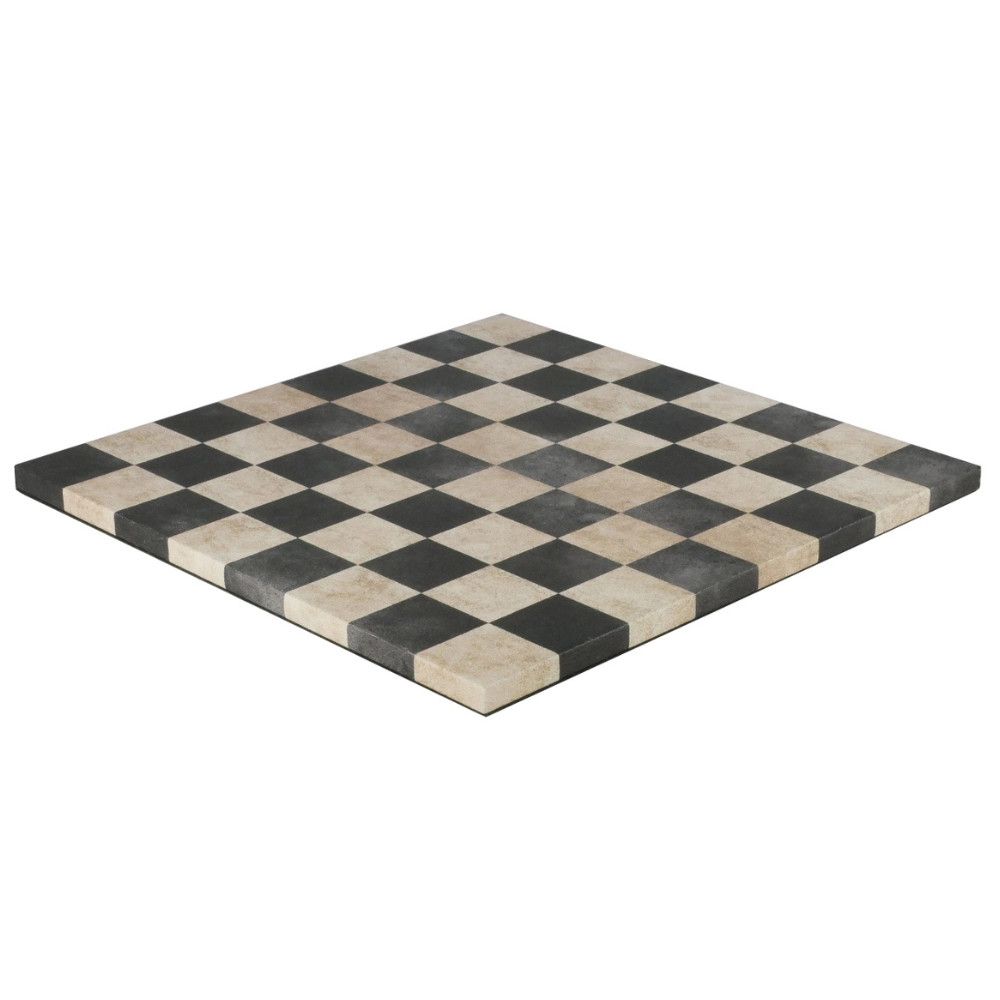 CHESS BOARD 14.5" FAUX LEATHER Dusky Black &amp; Cream w/ 1.75" Squares