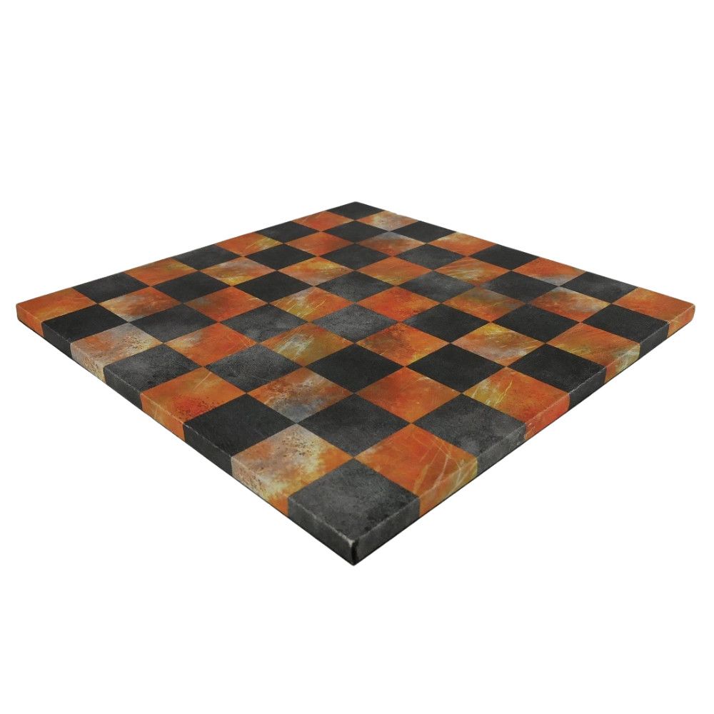 CHESS BOARD 14.5" FAUX LEATHER Fire &amp; Dusky Black w/ 1.75" Squares