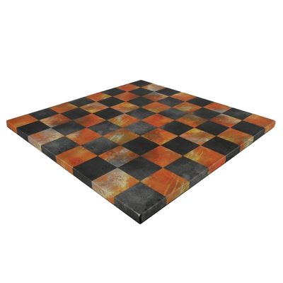 CHESS BOARD 14.5" FAUX LEATHER Fire &amp; Dusky Black w/ 1.75" Squares
