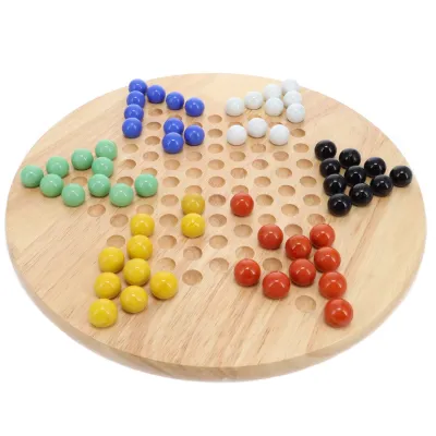 CHINESE CHECKERS 11.5" WOOD w/ GLASS MARBLES