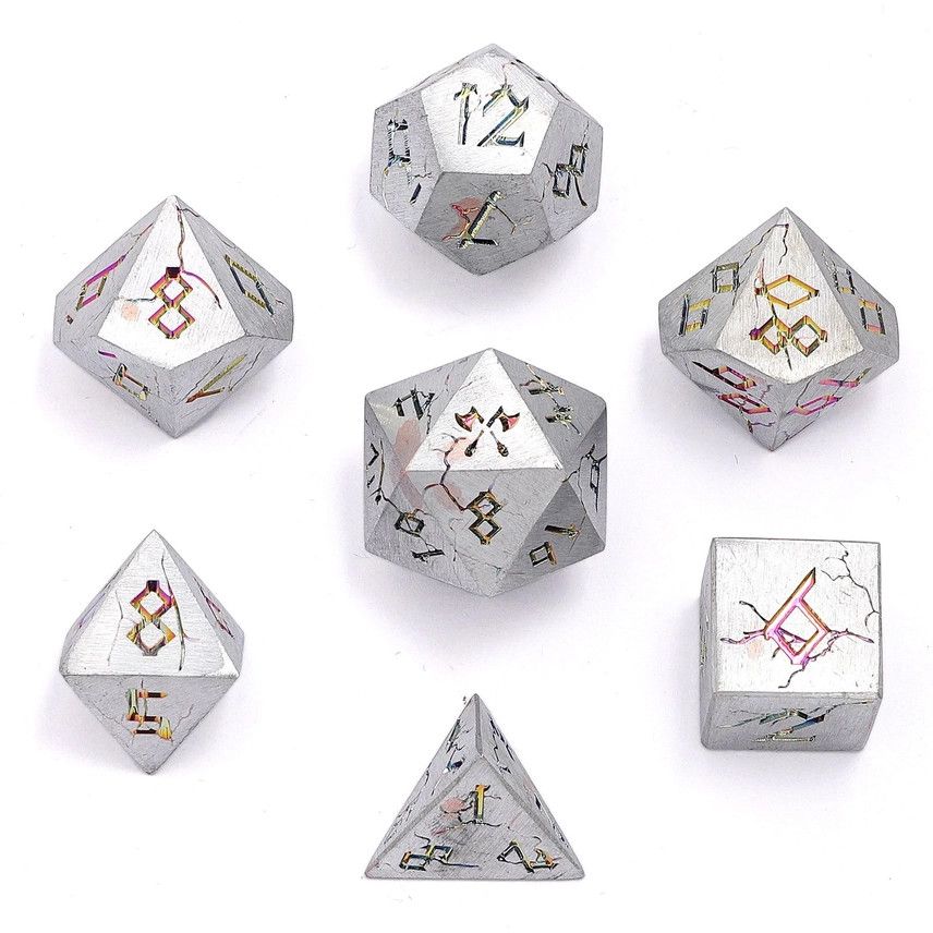 hym DICE SET 7 METAL Barbarian Matte Silver w/ Rainbow