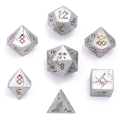 hym DICE SET 7 METAL Barbarian Matte Silver w/ Rainbow