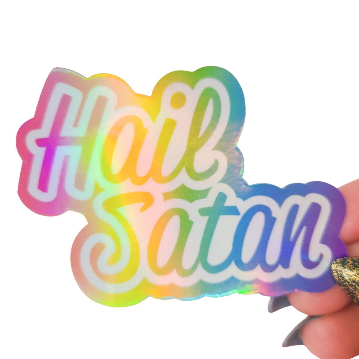 STICKER - HAIL SATAN Holographic Rainbow 3"