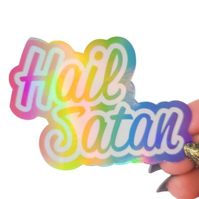 STICKER - HAIL SATAN Holographic Rainbow 3"