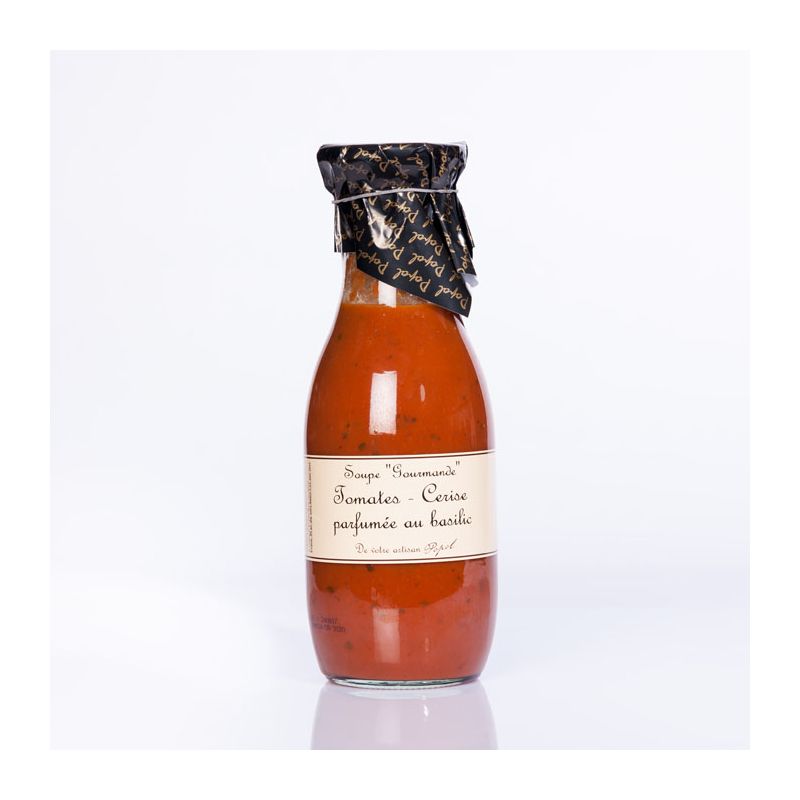 Soupe Tomate cerise parfumée au basilic