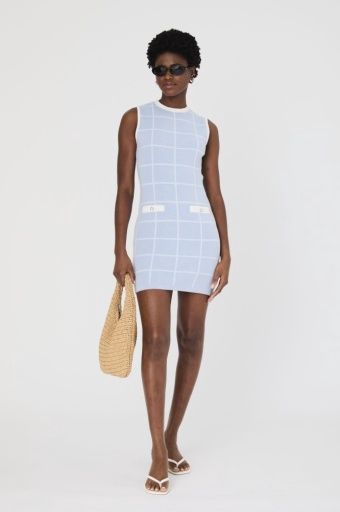 ELLE CHECK SLEEVELESS DRESS, Size: XL, Color: 41-SKY BLU-SUM WHITE