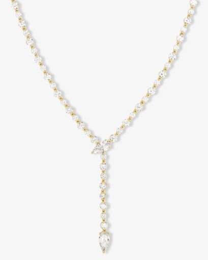 She’s Arrived Lariat Tennis Necklace, Length: 16&quot;, Size: O/S, Color: GOLD-WHITE