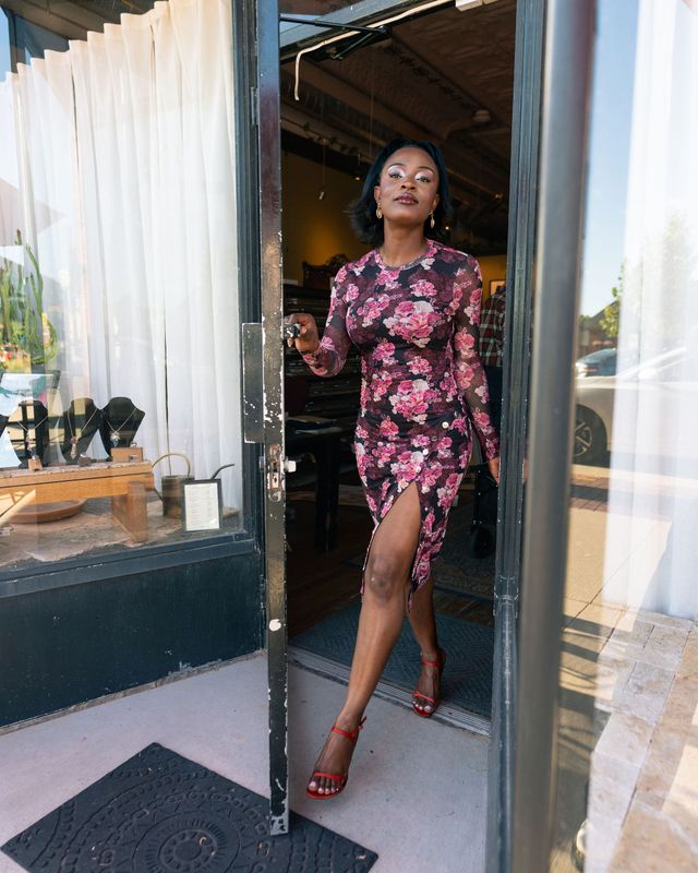 Monique Loral Burgundy Fleur Mesh Dress