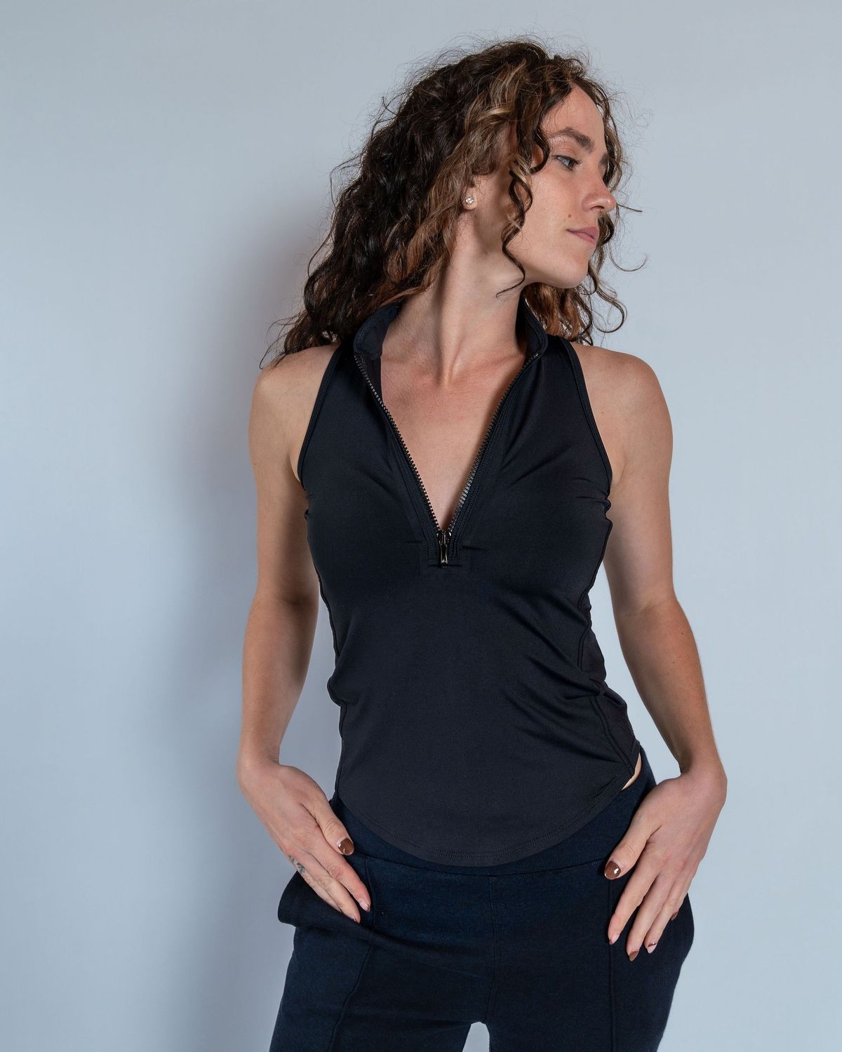 Sleeveless Vesta Mock Neck Top