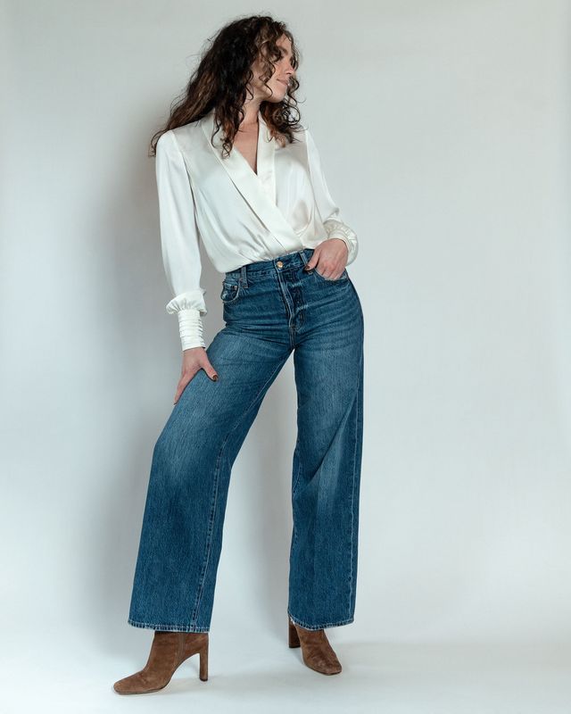 Tate High Rise Bowed Wide Leg Jean