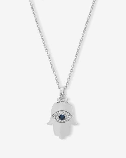 Hamsa Pendant Necklace, Colour: SILVER-WHITE, Size: O/S