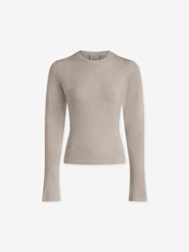 Edna Long Sleeve Fitted Tee, Colour: taupe marl, Size: XS
