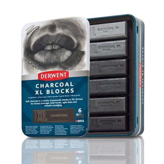 Set of 6 XL charcoal blocs (grey shades only) Derwent