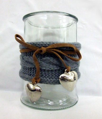 Candle jar 4.5" - grey knitting
