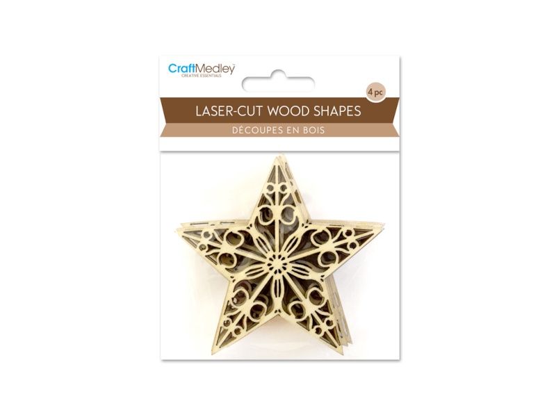 Laser-Cut Wood Stars 4 pc