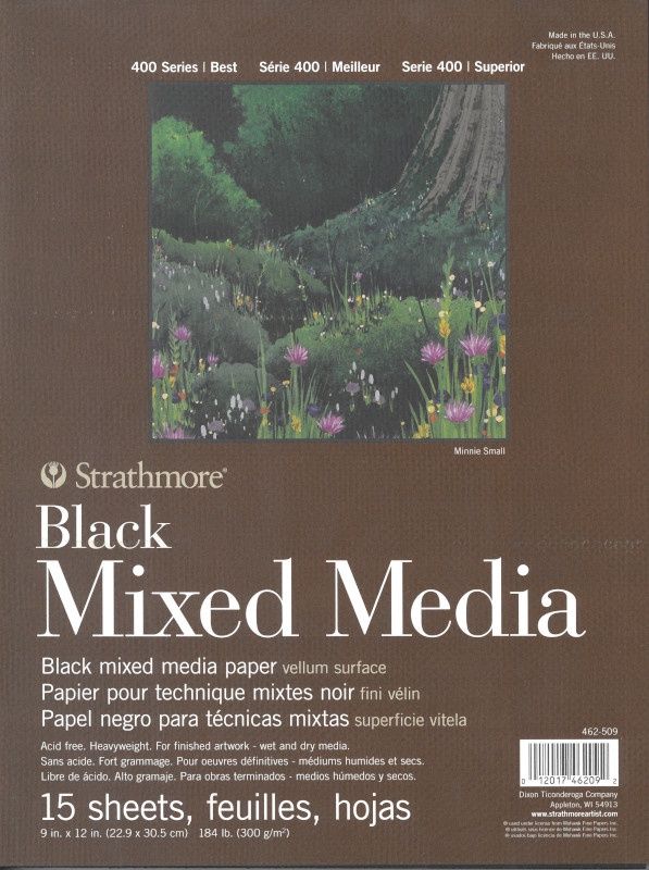 Papier pour techniques mixtes noir 184lb (300g) 9x12 (15 feuilles) série 400 Strathmore