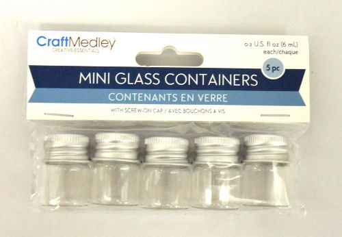 Mini glass containers (5) 0.2 oz (6 ml) Craft Medley