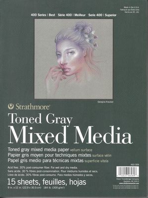 Papier pour techniques mixtes gris moyen 184lb (300g) 9x12 (15 feuilles) série 400 Strathmore