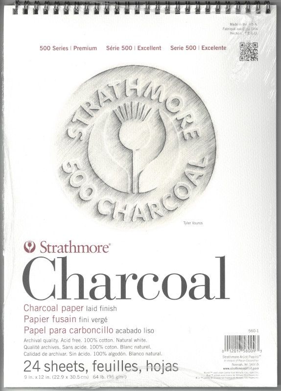 Charcoal paper pad White 64 lb (95g) 9x12 (24 sheets) serie 500 Strathmore