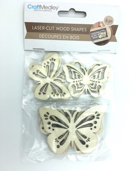 Laser-Cut Wood Butterflies 8 pc
