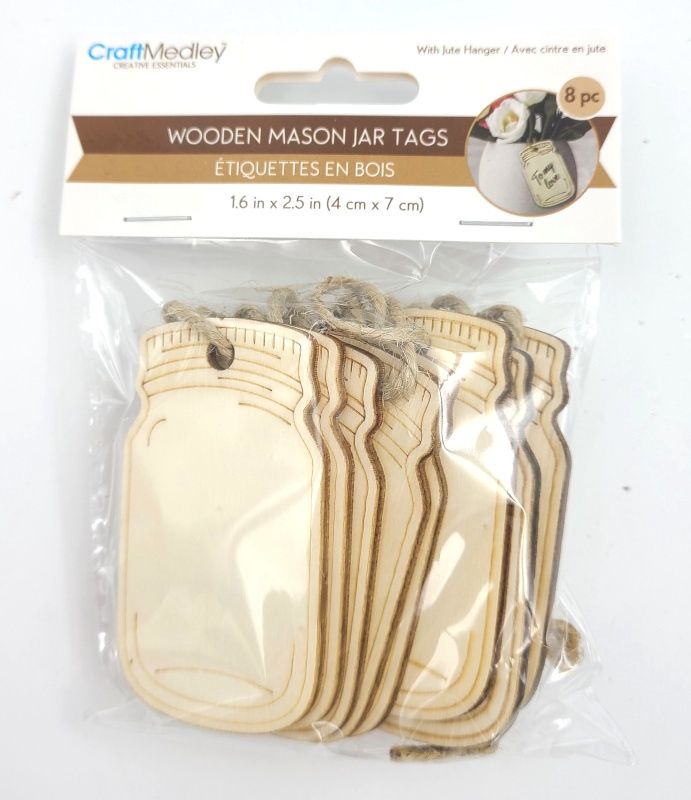 Étiquette en bois  avec corde en jute 4cm-7cm - pot Mason