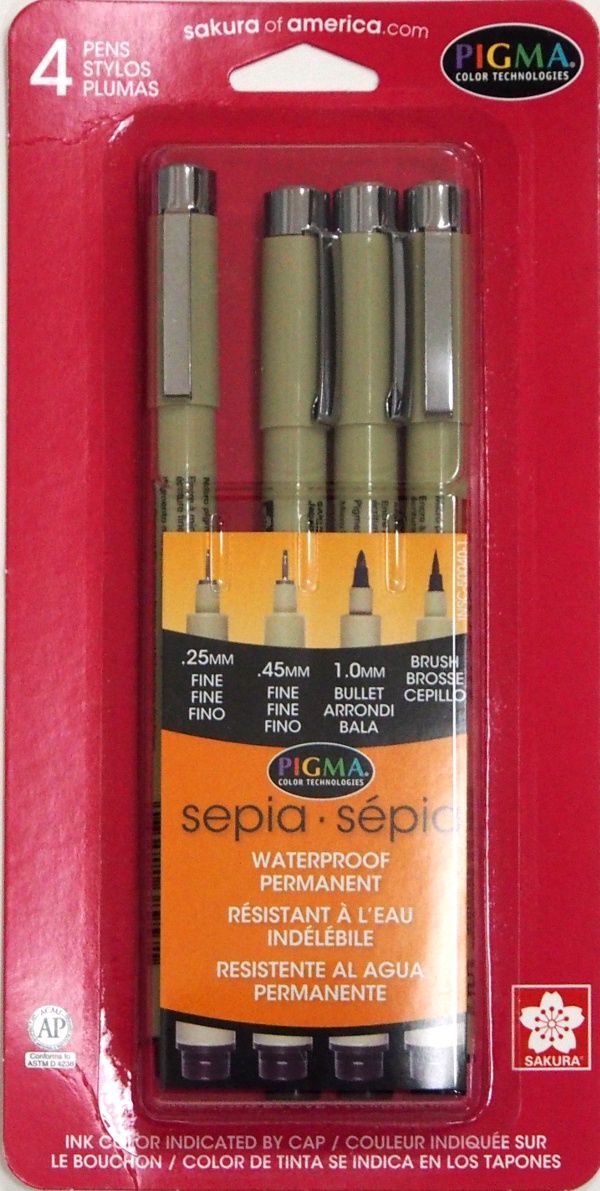 Pens archival ink Sepia set (4) Pigma Sakura