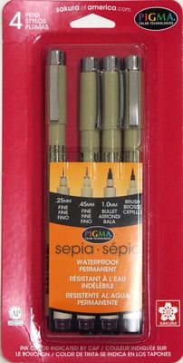 Crayons stylos d'encre d'archivage Sépia (4) Pigma Sakura
