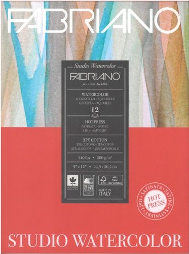 Tablette papier aquarelle Studio Fabriano (12 feuilles) 140 lbs 9x12 Pressé à chaud