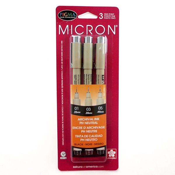 Pens archival ink black Pigma Micron (3) PH neutral Sakura PH neutre