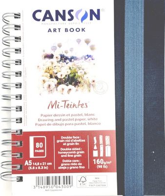 Carnet Mi teintes Dessin et pastel blanc 98lbs A5 5.8"x8.3" Canson