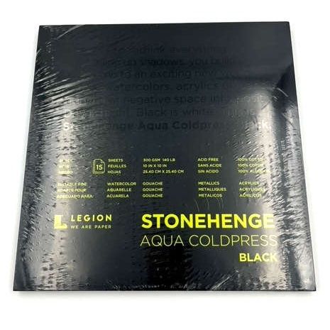 Watercolour Black Paper 100% coton 140lbs 10"X10" Stonehenge (15 sheets)