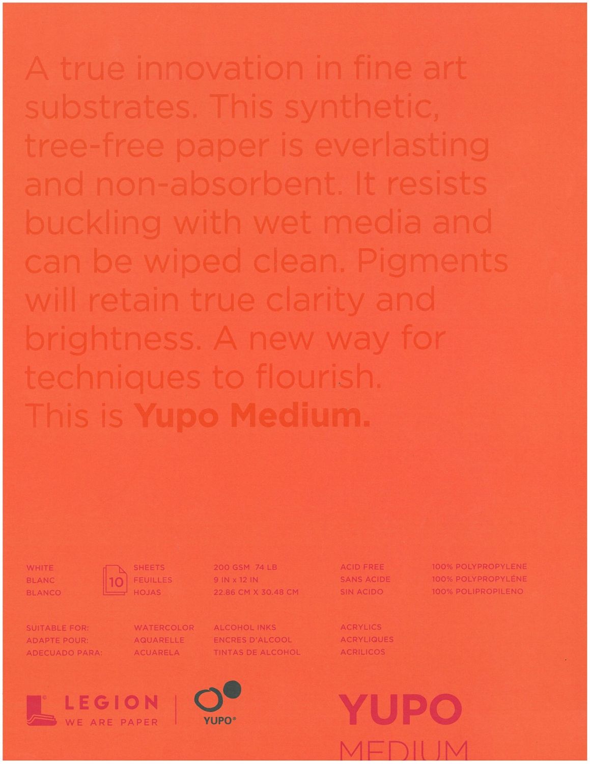 Tablette papier yupo blanc 74lb 9"x12" (10 feuilles)